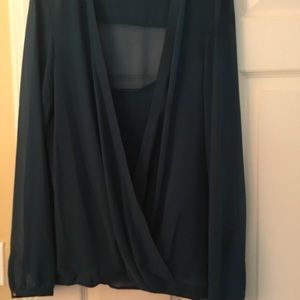DKNY teal blue sheer top with camisole tank